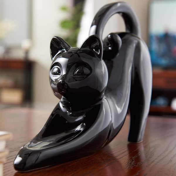 HEMSLY INC Stretching Cat Black Ceramic Figurine 11357 - The Home