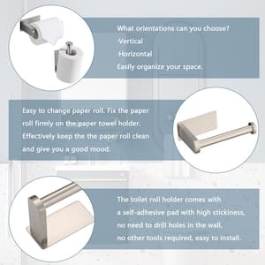 Wall-Mount Single Post Self Adhesive Toilet Paper Holder in Brushed Nickel