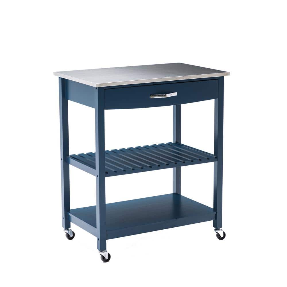 Holland Navy Blue Kitchen Cart with Stainless Steel Top