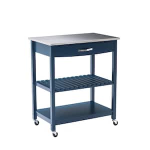 Holland Navy Blue Kitchen Cart with Stainless Steel Top