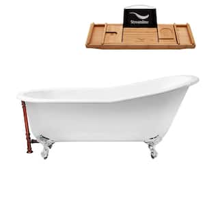 61 in. Cast Iron Clawfoot Non-Whirlpool Bathtub in Glossy White, Matte Oil Rubbed Bronze Drain, Polished Chrome Clawfeet