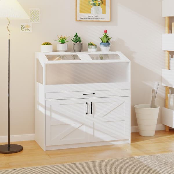 FUFU&GAGA Large Hamster Cage with Storage Cabinet, Gerbil Cage and Habitat with Easy View Acrylic Panel, Small Animal Cage, White