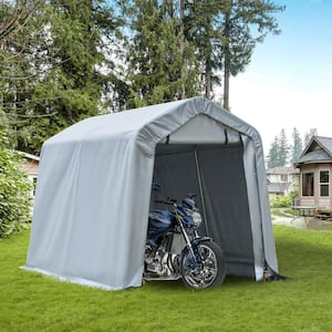 6 ft. x 8 ft. Heavy Duty Carport Portable Garage Storage Tent with Anti-UV PE Cover and Double Zipper Doors, Light Gray