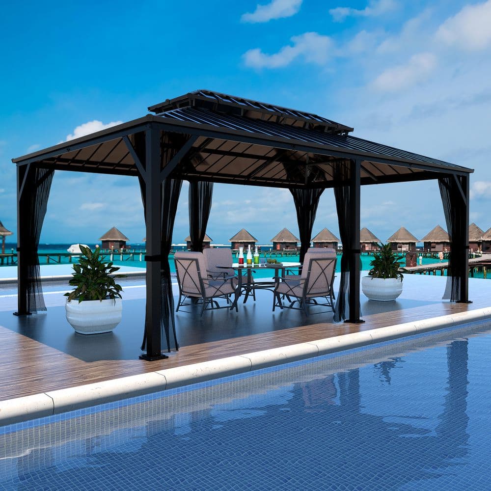VEIKOUS 20 ft. W x 12 ft. D Double Hardtop Gazebo with Galvanized