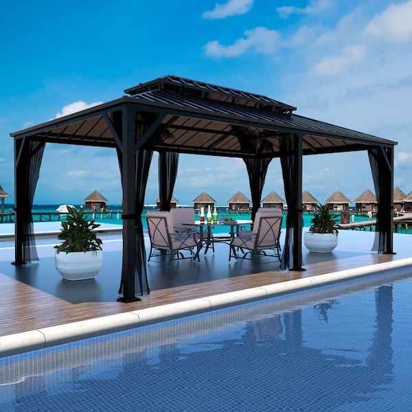 VEIKOUS 20 ft. W x 12 ft. D Double Hardtop Gazebo with Galvanized