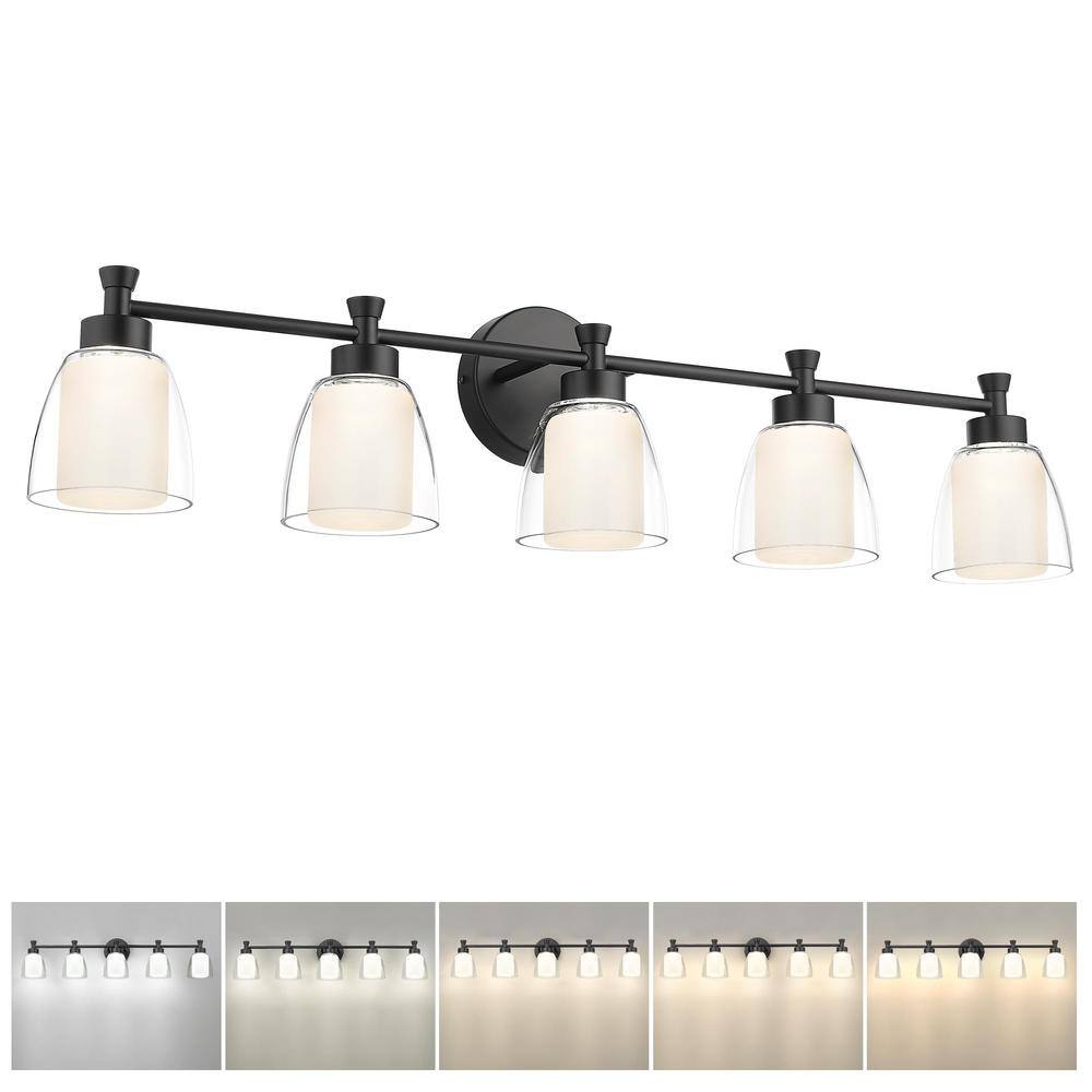 36.2 in. 5-Light Black Modern LED Vanity Light with Clear Frosted Glass Shade price history on PriceWatchPro