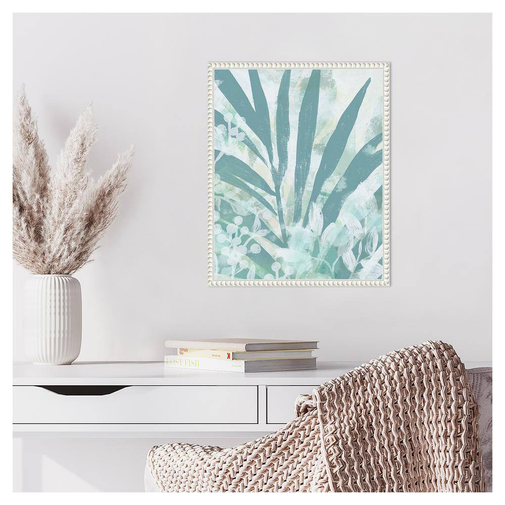 Aqua Palms II Abstract Botanical Canvas Print with White Frame