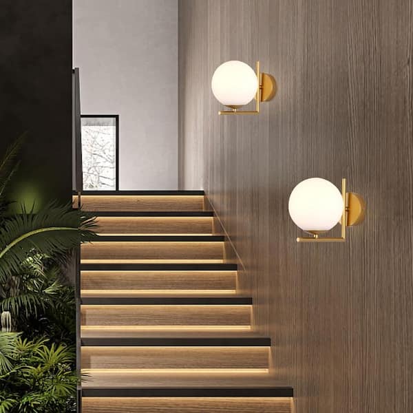 1-Light Gold Globe Wall Sconce with Frosted Glass Shade Modern Bath Vanity Light
