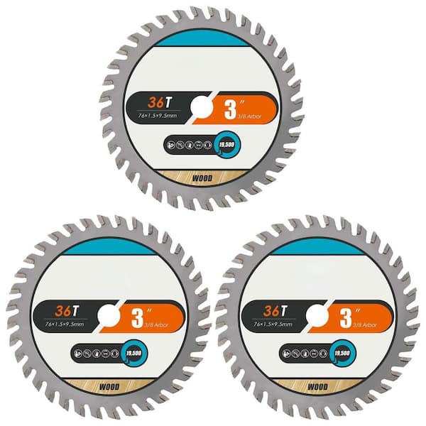 3 in. 36-Tooth Wood Plastic Aluminum Cutting Tungsten Carbide Circular Saw Blade Power Tool Accessory (3-Pack)