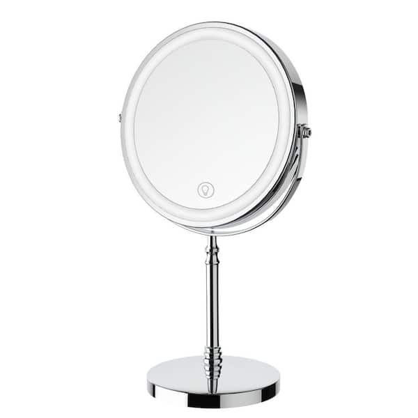 8 in. W x 15 in. H Rechargeable Double Sided Magnifying Vanity Mirror, Makeup Mirror with Lights, 360° Rotation