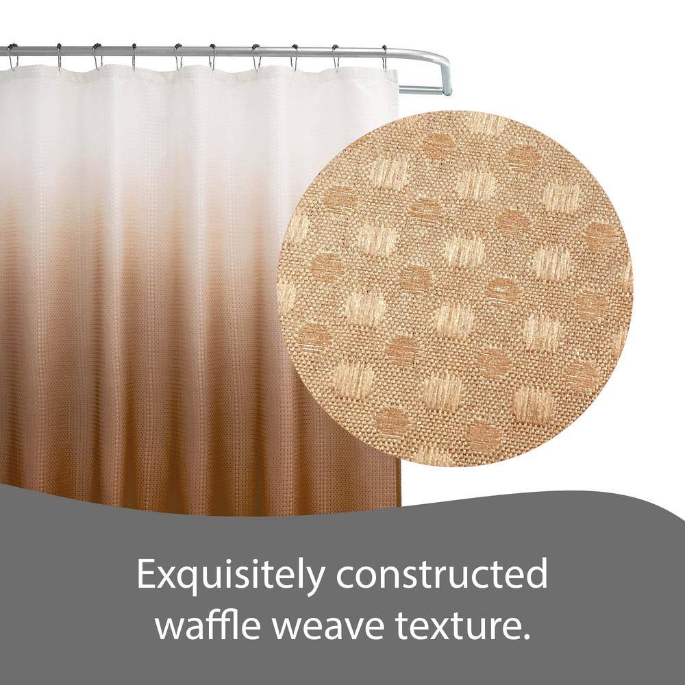 Chocolate Ombre Textured Polyester Shower Curtain Set with Beaded Rings