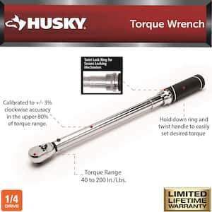 40 in./lbs. to 200 in./lbs. 1/4 in. Drive Torque Wrench