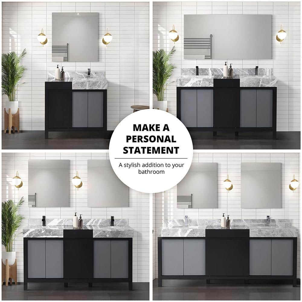 Zilara 42" Black and Gray Marble Top Bathroom Vanity with Mirror