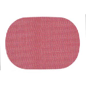Fishnet 17 in. x 12 in. Flag Red PVC Covered Jute Oval Placemat (Set of 6)