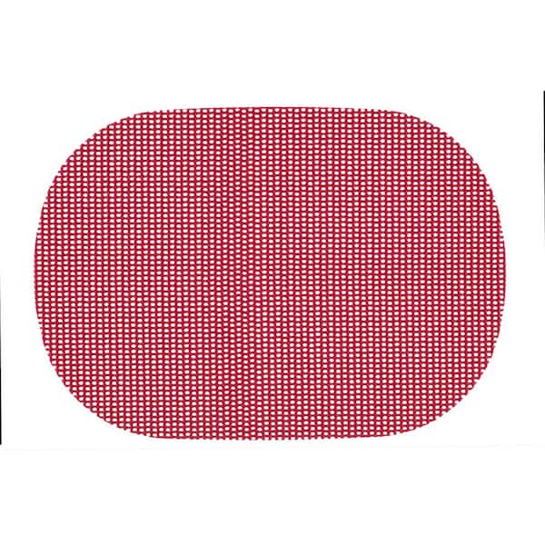 Kraftware Fishnet 17 in. x 12 in. Flag Red PVC Covered Jute Oval Placemat (Set of 6)