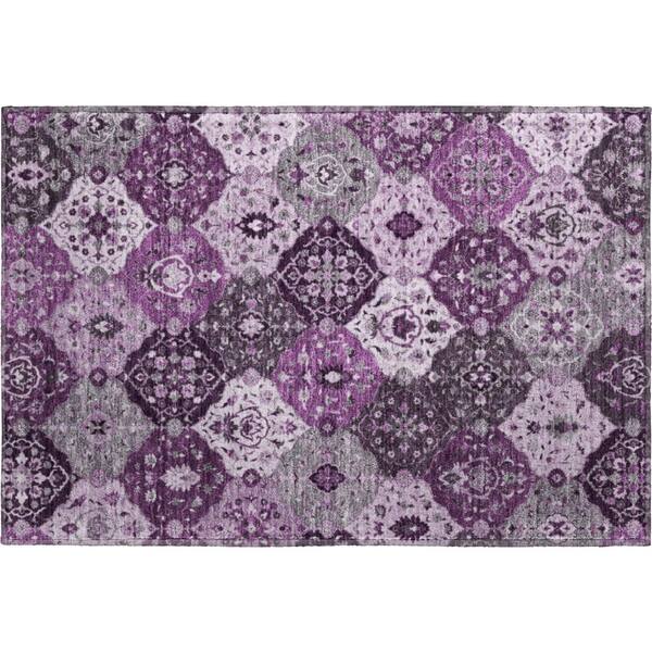 Mayfield Premium Machine Washable Abstract AMF2292 Purple 3 ft. x 4 ft. Area Rug