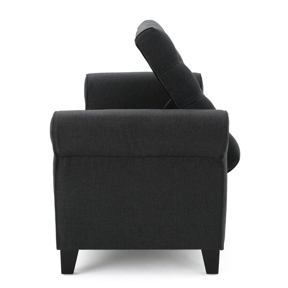 Dark Gray Tufted Fabric Storage Bench with Arms