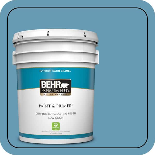BEHR PREMIUM PLUS 5 gal. #S490-4 Yacht Blue Satin Enamel Low Odor Interior Paint & Primer