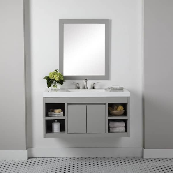 Home Decorators Collection Stockley 42.5 in. W x 19 in. D x 22 in. H Single Sink Floating Bath Vanity in Gray with White Cultured Marble Top
