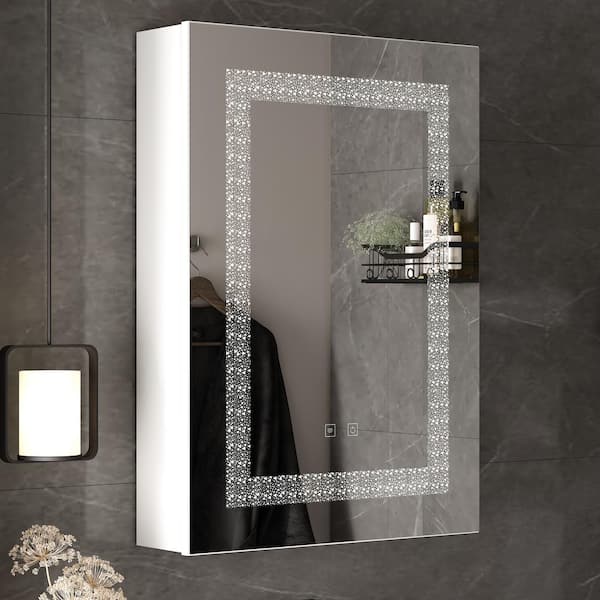 FUFU&GAGA 20.1 in. W x 27.8 in. H Rectangular Bathroom Medicine Cabinet with Mirror, Anti-Fog, Hidden Storage Shelves, LED Lights