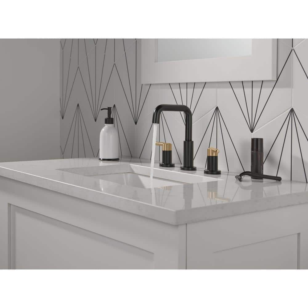 Matte Black and Champagne Bronze Widespread Bathroom Faucet