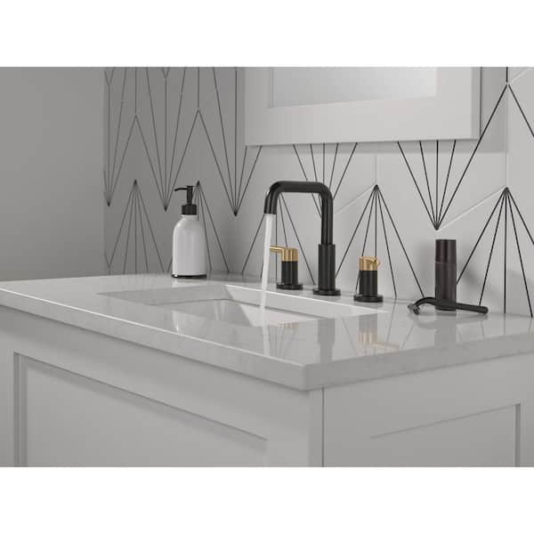 Nicoli 8 in. Widespread Double-Handle Bathroom Faucet in Matte Black/Champagne Bronze