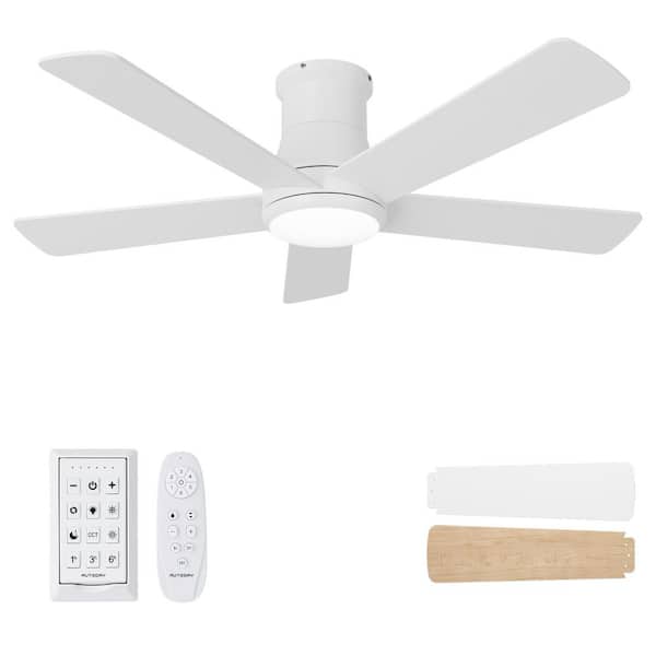 42 in. Indoor/Outdoor White Downrod Mount Ceiling Fan with Dimmable LED Lights and Remote, Quiet Reversible DC Motor