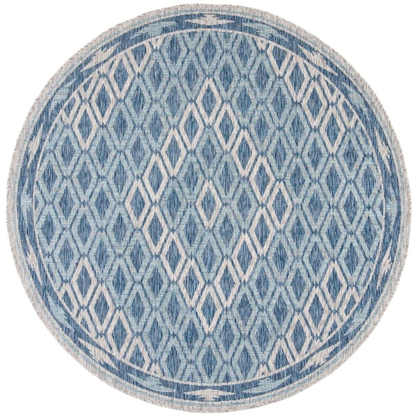 SAFAVIEH Courtyard Navy/Gray 7 ft. x 7 ft. Round Border Indoor/Outdoor Patio  Area Rug
