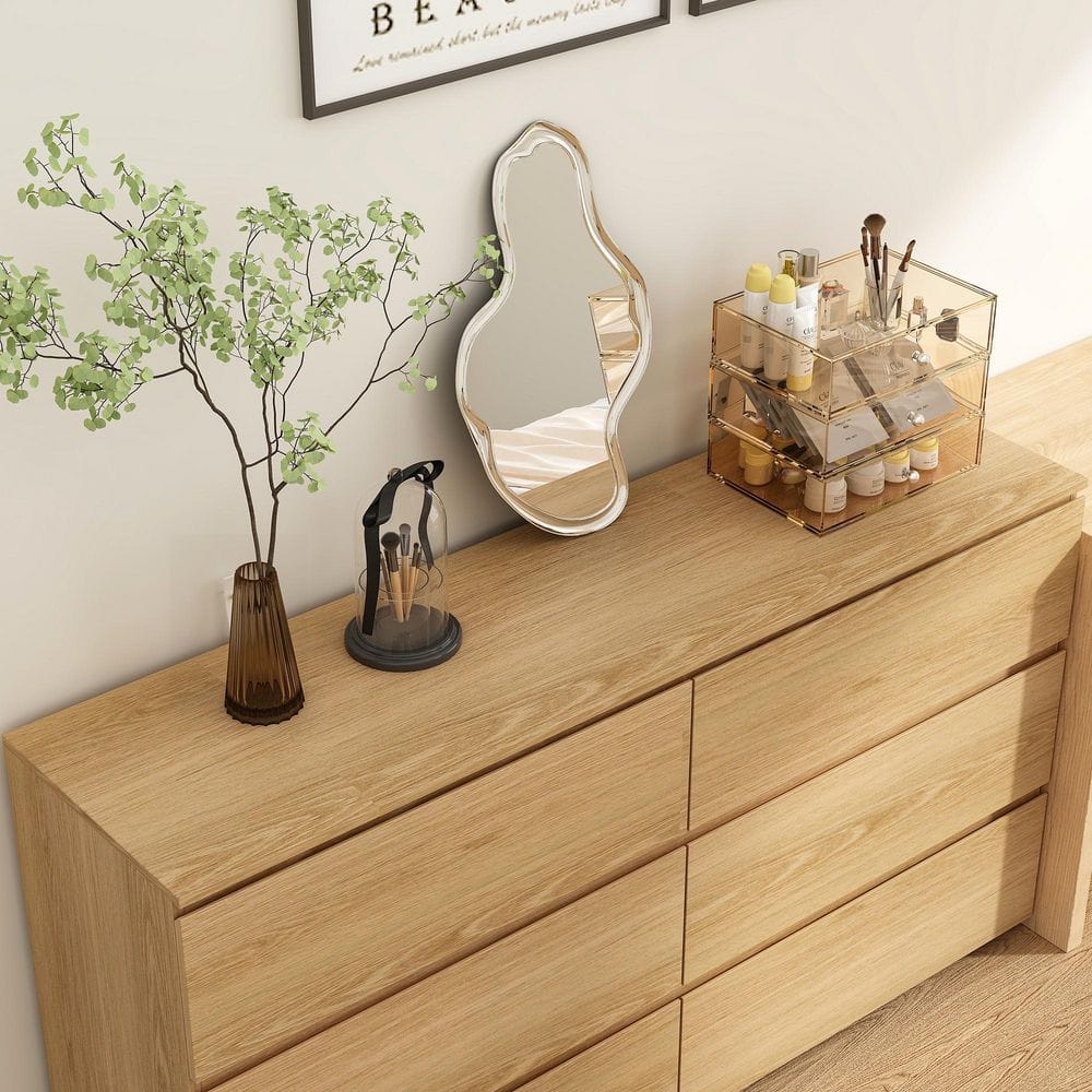 Yellow Wood Grain 6 Drawers 59 in. W Wooden Chest of Drawers, Dresser, Storage Cabinet - thumbnail 6