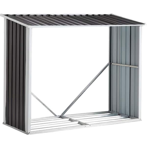 70.9 in. Heavy-Duty Galvanized Steel Outdoor Firewood Rack with Roof and Log
