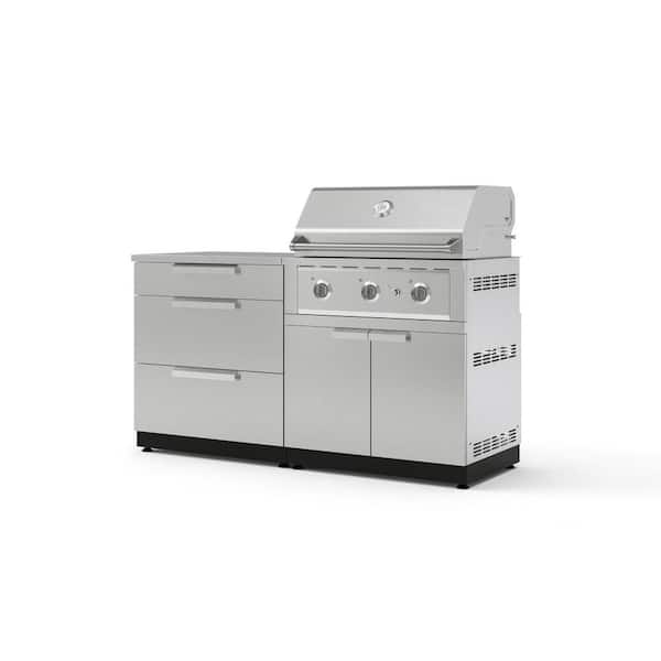 NewAge Products Outdoor Kitchen 65 in.Wx 24 in.D x 48.5 in.H Stainless Steel 4-Piece Cabinet Set 33 in. Performance Liquid Propane Grill