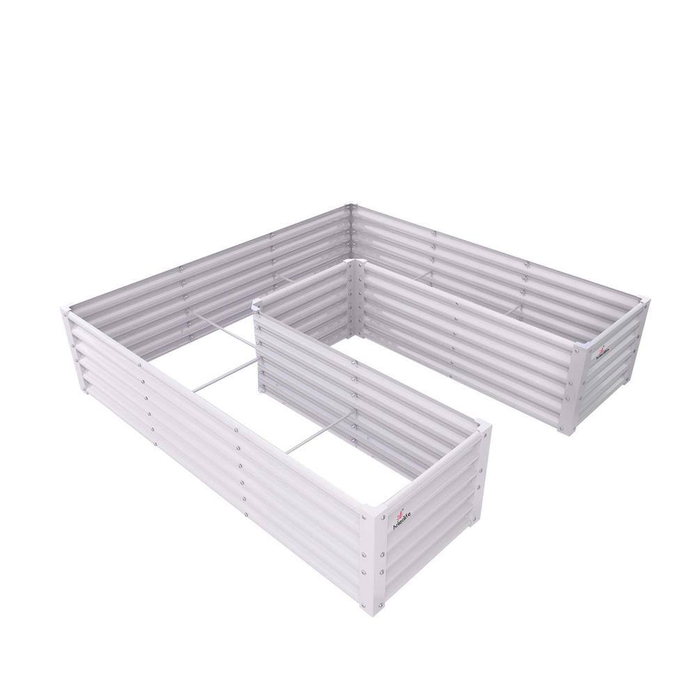 74 in. x 74 in. x 18 in. White Metal U-Shaped Outdoor Galvanized Raised Gar