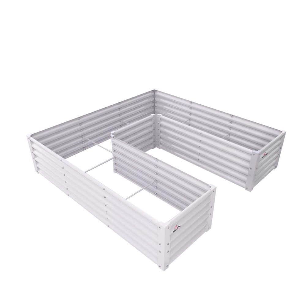 74 in. x 74 in. x 18 in. White Metal U-Shaped Outdoor Galvanized Raised Gar
