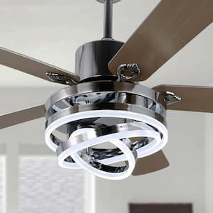 Luckin 52in. LED Indoor Chrome DIY Shade Reversible 6-Speed Ceiling Fan with Lights, Quite Motor Ceiling Fan with Remote