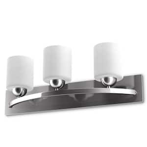 24 in. 3-Light Satin Nickel Vanity Light with White Frosted Glass Shade