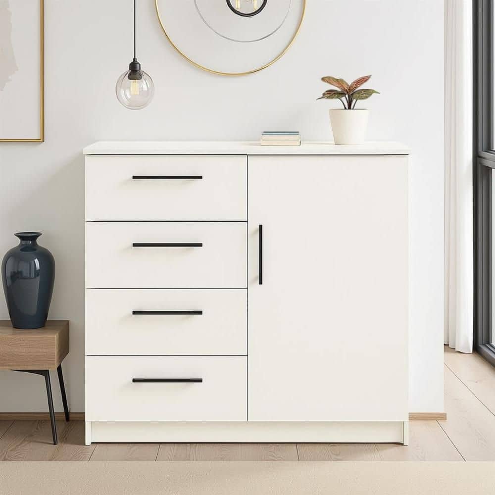 Benjara White 4-Drawers 47.2 in. Wide Chest of Drawers BM337110