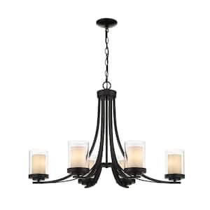 Willow 6-Light Matte Black Chandelier with Glass Shade