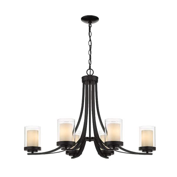 Unbranded Willow 6-Light Matte Black Chandelier with Glass Shade
