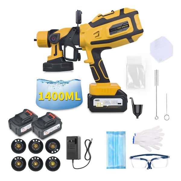 1400ML Paint Sprayer Airless HVLP Sprayer with 6 Nozzles, 3 Spray Patterns, Night Light, Cleaning Brush, Yellow