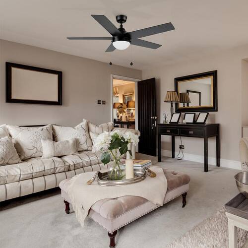 Zaire 52 in. Color Changing Integrated LED Indoor Matte Black 5-Speed DC Ceiling Fan with Light Kit and Pull Chain Ceiling Fans