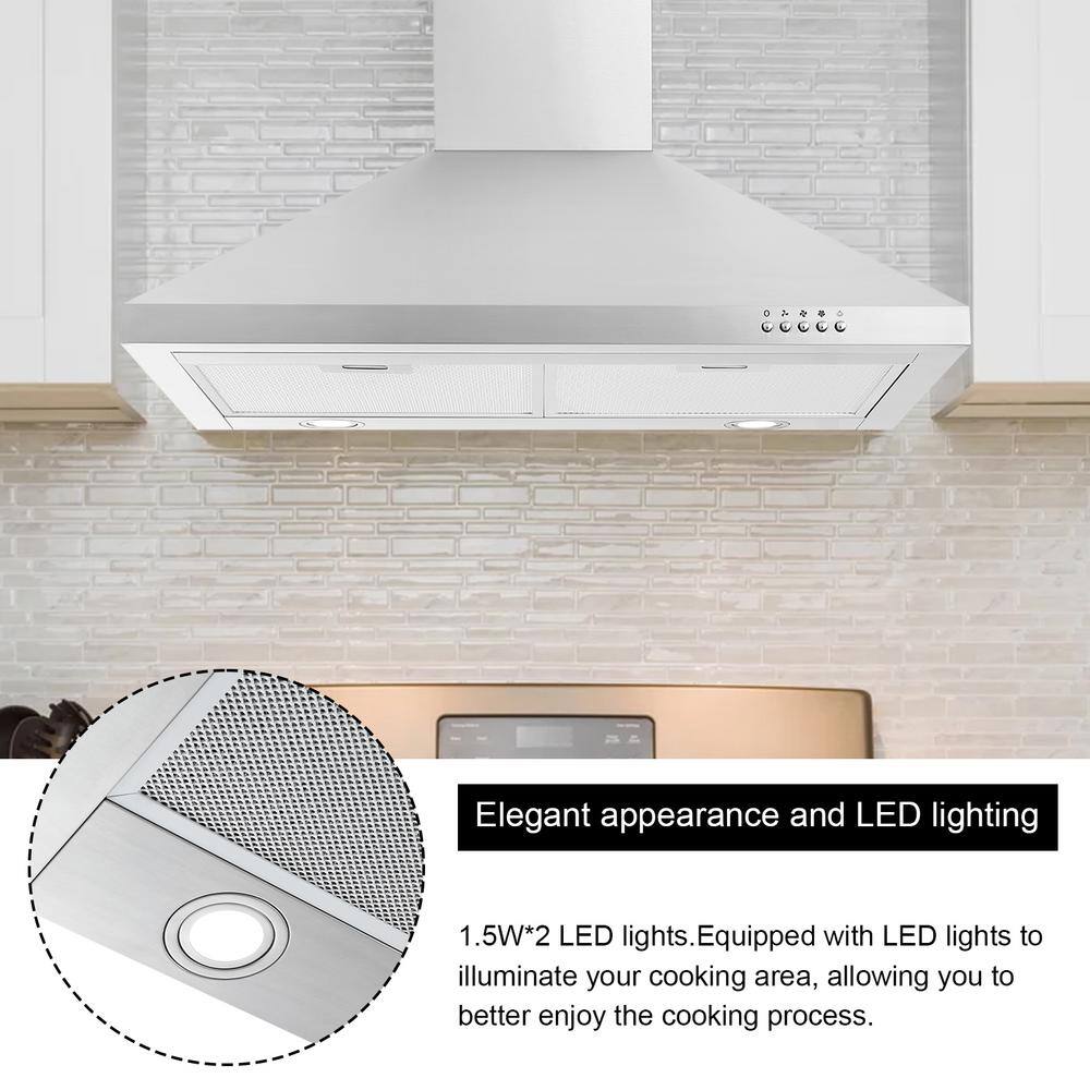 30-Inch Stainless Steel Wall Mounted Range Hood with LED Light