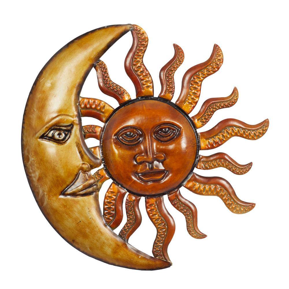 Red Metal Sun and Moon Indoor Outdoor Wall Decor