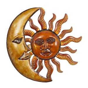 21 in. x  20 in. Metal Red Indoor Outdoor Sun and Moon Wall Decor