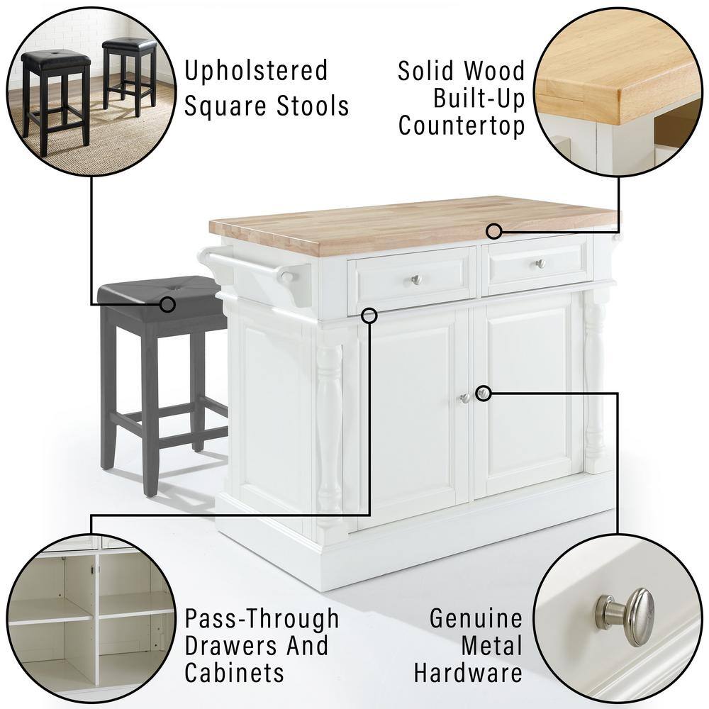 White Wood Kitchen Island with Black Stools