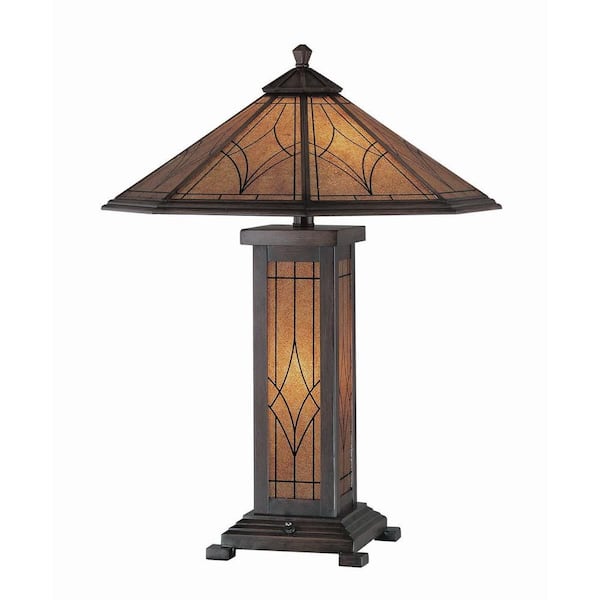 Illumine Designer Collection 25 in. Bronze Table Lamp with Amber Glass Shade