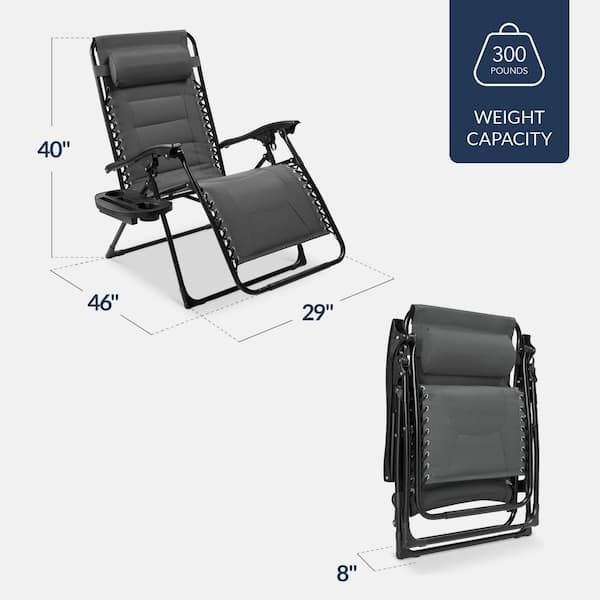 Best Choice Products Oversized Padded Zero Gravity Dark Gray Metal