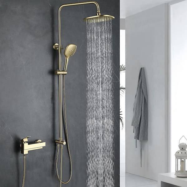 Tomfaucet Single Handle 3-Spray Tub and Shower Faucet 1.6 GPM with Hand Shower in. Brushed Gold Valve Included