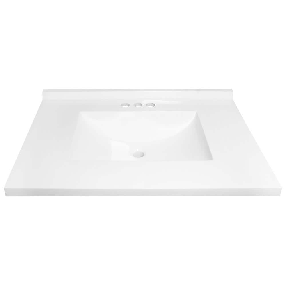 37-Inch White Cultured Marble Vanity Top with Backsplash