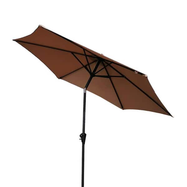 Summer 8.8 ft. Aluminum Pole Outdoor Patio Market Umbrella Tilt and Crank Umbrella with Round Umbrella Base in Taupe