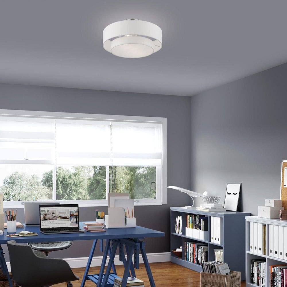 Brushed Nickel 2-Light Semi-Flush Mount with Glass Drum Shade